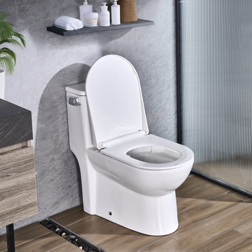 VEVOR One-Piece Toilet, Elongated Toilet Vortex Left Flush 1.28 GPF, Toilets for Bathroom with Comfortable Chair Seat, Standard Height, Easy-Clean Skirted Design, 12 inch Rough-In, White + Silver LTSMT12INCH1SINCJ001V0