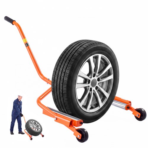 VEVOR Tire Wheel Dolly, 450LBS Heavy Duty Steel Truck Car Tire Dolly, Fits 35–47 in Tires, 360° Rotating Rollers, Extended Labor-Saving Handle, Smooth-Rolling Tire Lifter for Workshops & Home Garages