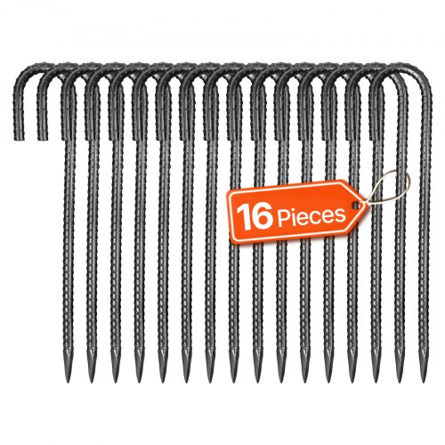 

VEVOR 12-Inch 16 Pack Rebar Stakes Heavy Duty J Hook Galvanized Ground Anchors