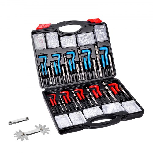 VEVOR Helicoil Thread Repair Kit, 338-Piece SAE and Metric Rethreading Tool Kit, M5, M6, M8, M10, M12, 1/4″, 5/16″, 3/8″, 7/16″, 1/2″, HSS Drill Bits