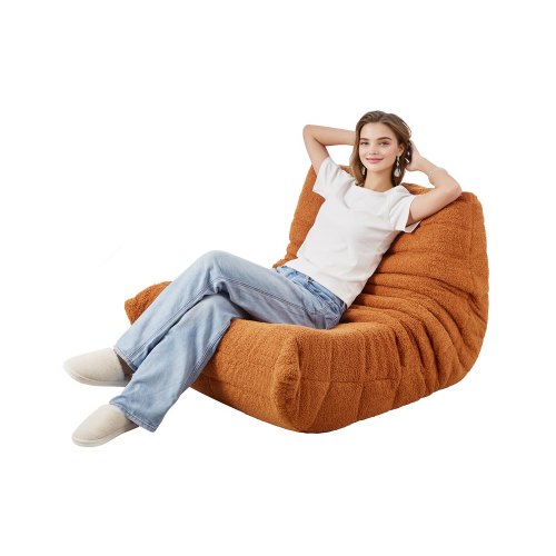 

L-Shaped Bean Bag Chair with Soft Armrests and Storage Pocket Brown