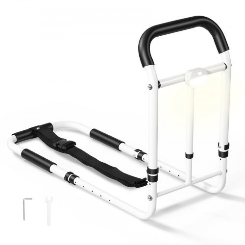 VEVOR Bed Rails for Elderly Adults 200LBS Loading Bed Side Assist Rail, with Motion Sensor LED Light, Adjustable Height & Length, Non-Slip Handle, High-Strength Steel, Fit King Queen Full Twin Bed