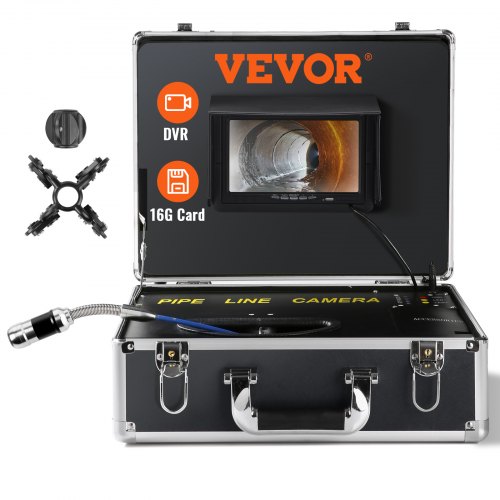 

VEVOR Sewer Camera, 7" Screen Pipeline Inspection Camera with DVR Function, 66 ft/20 m Waterproof IP68 Camera, 12 pcs Adjustable LED, with a 16 GB SD Card for Sewer Line, Duct Drain Pipe Plumbing