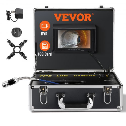 VEVOR Sewer Camera, 131 ft/40 m, 7" Screen Pipeline Inspection Camera with DVR Function, Waterproof IP68 Camera, 12pcs Adjustable LED, with a 16 GB SD Card for Sewer Line, Duct Drain Pipe Plumbing