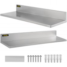 VEVOR Stainless Steel Wall Shelf, 8.6'' x 16'', 44 lbs Load Heavy Duty Commercial Wall Mount Shelving w/Backsplash for Restaurant, Home, Kitchen, Hotel, Laundry Room, Bar (2 Packs)