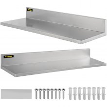 VEVOR 2 Pcs Stainless Steel Wall Shelf Max Load Capacity 20kg, Shelf for Wall Mount 60x22cm with Stand for Kitchen Living Room Garage Workshop Home and Commercial Use