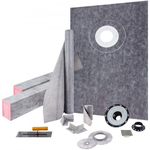 

VEVOR Shower Curb Kit, 38"x60" Watertight Shower Curb Overlay with 4" ABS Offset Bonding Flange, 4" Stainless Steel Grate, 2 Cuttable Shower Curb and Trowel, Shower Pan Slope Sticks Fit for Bathroom