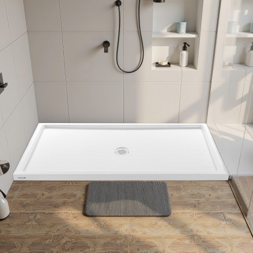 VEVOR Shower Pan 60″ L x 32″ W Single Threshold Shower Base Center Drain