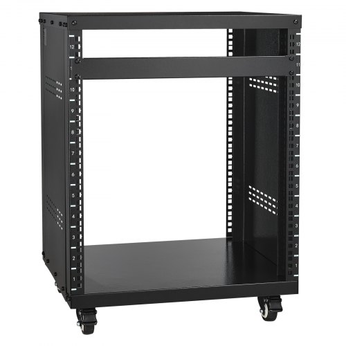 Vevor 12U Av Rack Stand, 300 Lbs Capacity, Network Stereo Recording Studio Rack With Lockable Caster Wheels Round & Square Holes, Special Vents For 19-image