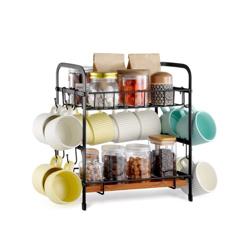 

VEVOR 2 Tier Coffee Bar Organizer for Countertop w/ 12 Movable Hooks Mug Holder