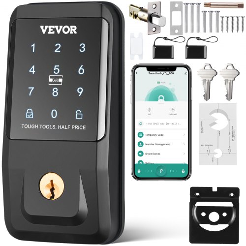 VEVOR Smart Lock, Keyless Entry Door Lock With Bluetooth App Control, Electronic Keypad, IC Card, Spare Keys, Smart Door Knob Keypad Deadbolt For Home