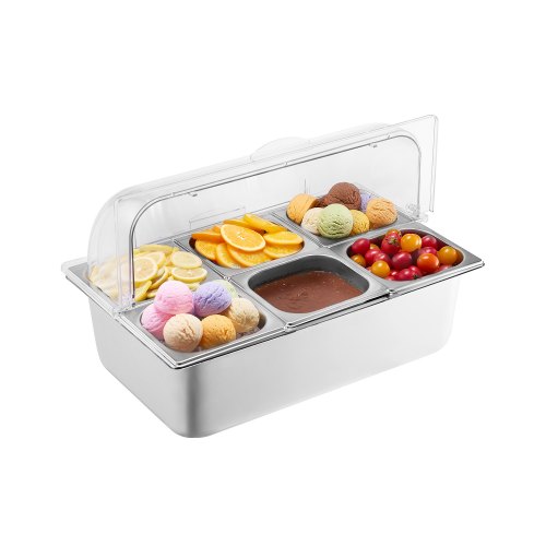 

Countertop Food Serving Display Container 6 Pan Condiment Dispenser with Lid