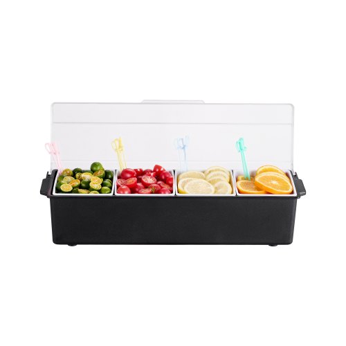 Vevor Chilled Condiment Server, 4 Compartment Ice Cooled Condiment Serving Container, Chilled Garnish Tray Bar Caddy With Lid, For Bartending & Servin-image