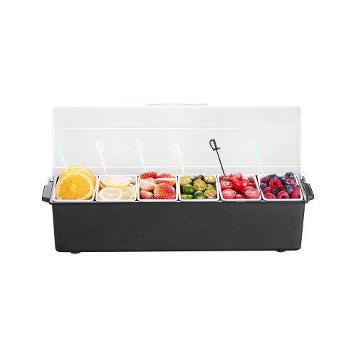 

Chilled Condiment Server 6 Compartment Cold Serving Tray with Lid for Fruit