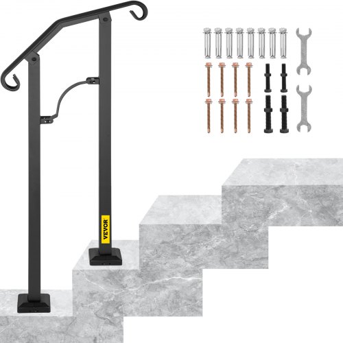 VEVOR Adjustable Stair Railing Handrail Kit Fit 1/2 Steps Alloy Metal Handrail