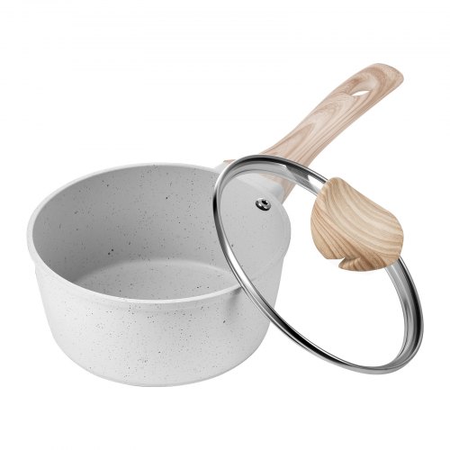 VEVOR 1.5 QT Saucepan Nonstick Saucepan with Glass Lid & Detachable Handle White
