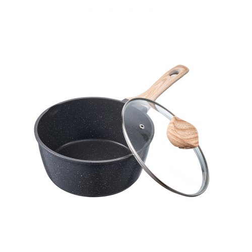 VEVOR 2.5 QT Saucepan Nonstick Saucepan with Glass Lid & Detachable Handle Black