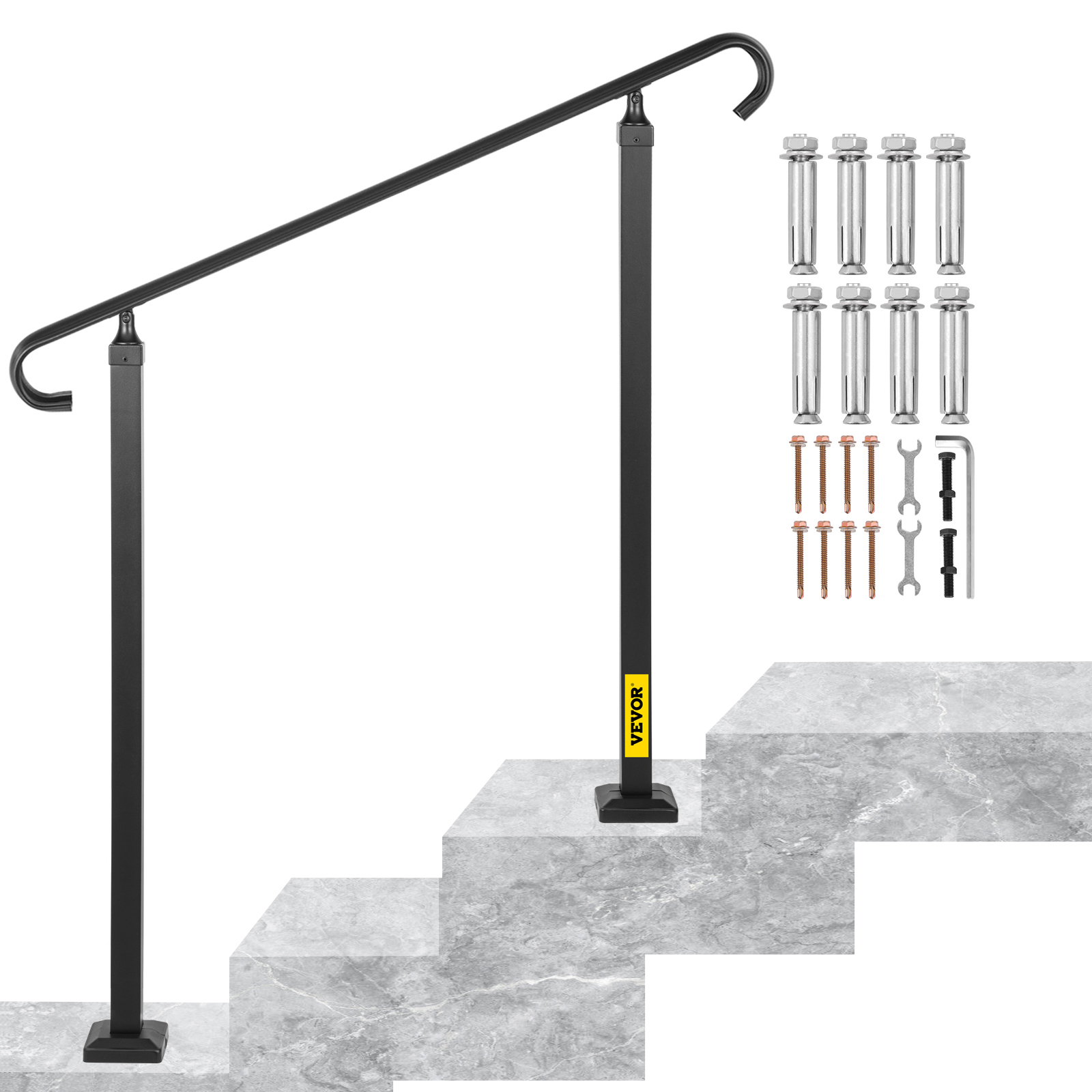 VEVOR Stair Railing Hand Rail Kit Fit 2 or 3 Steps Alloy Metal Step ...