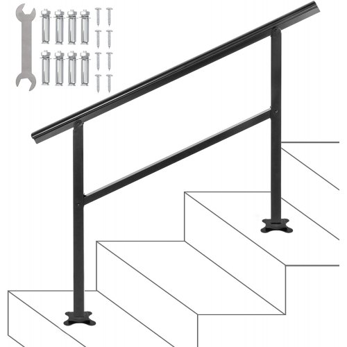 Vevor Handrail Outdoor Stairs, Outdoor Handrail 48 X 35.5" Black Aluminum Alloy