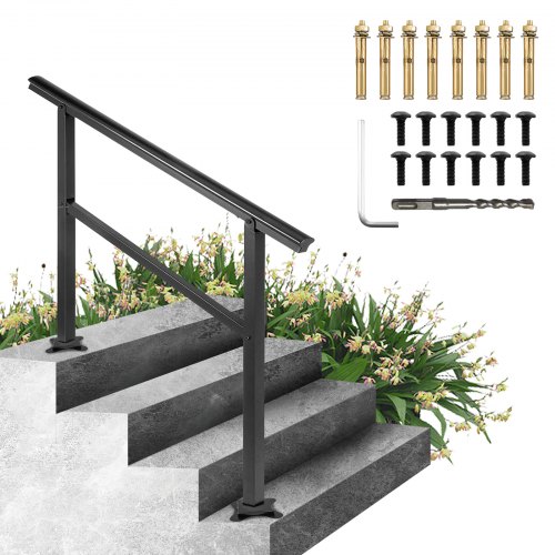 Vevor Handrail Outdoor Stairs 47.6 X 35.2 Inch Outdoor Handrail Outdoor Stair Railing Adjustable from 0 to 30 Degrees Handrail for Stairs Outdoor Aluminum Black Stair Railing Fit 3-4 Steps