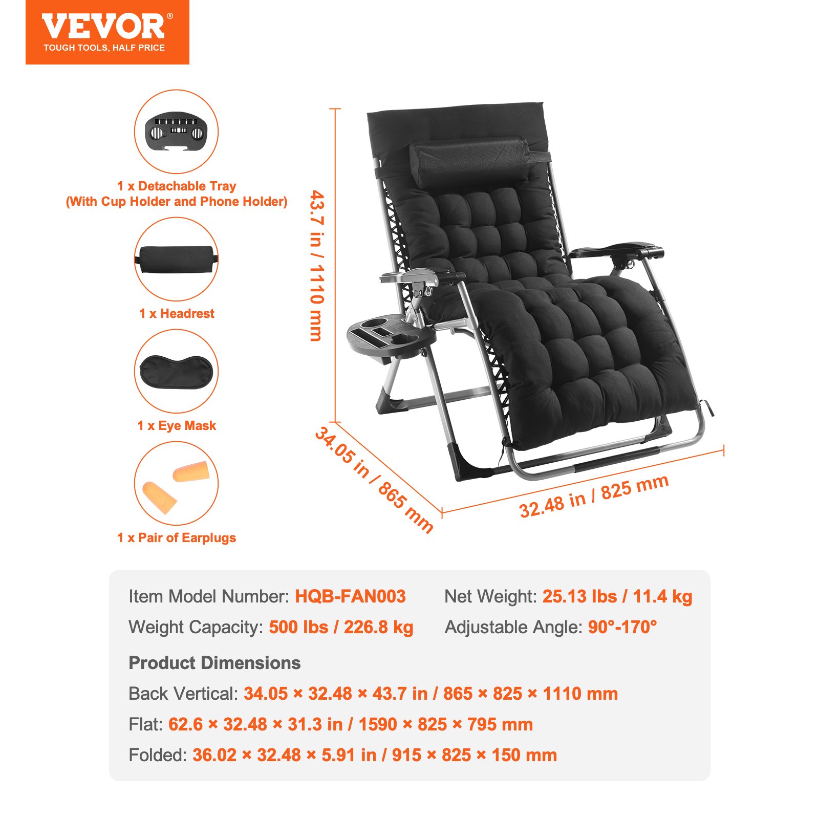 VEVOR Zero Gravity tool, 226,8 kg, 83,8 cm, 227 kg, must
