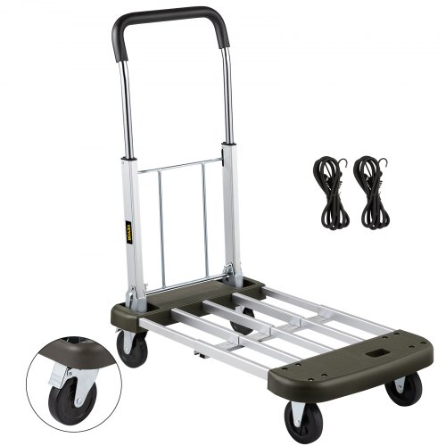 

VEVOR Folding Hand Cart 150kg Capacity Dolly Truck with 4 Wheels Luggage Trolley