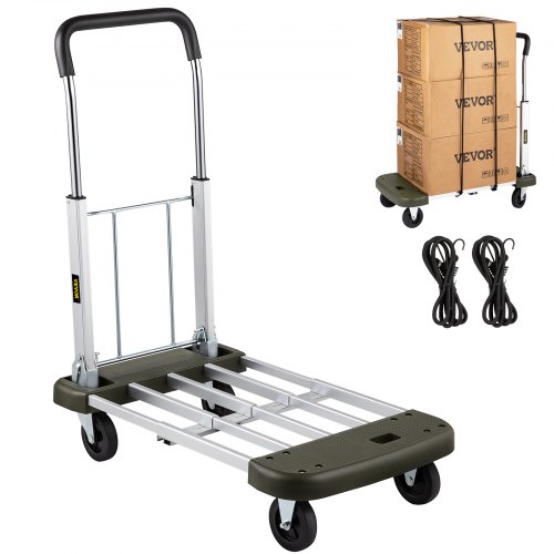 200 lbs Folding Aluminium Cart Luggage Trolley Hand Truck with Black Bungee Cord 