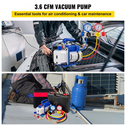 Vacuum Pump 4CFM VALVES MANIFOLD GAUGE R410A R134A R22 HVAC AC Refrigerant Set 
