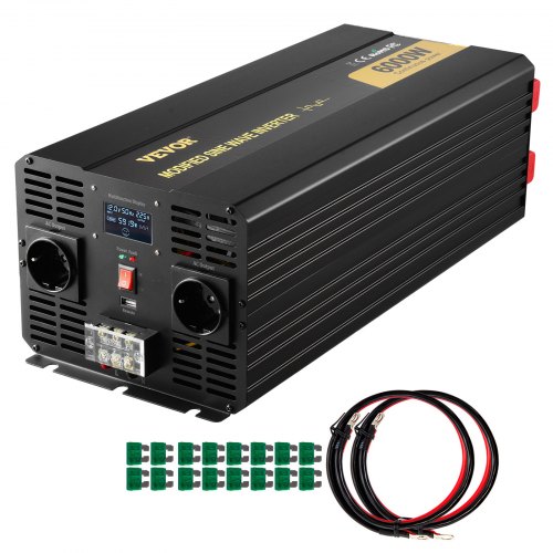 VEVOR Power Inverter, 6000W, Modified Sine Wave Inverter DC 12V to AC 230V Car Converter with LCD Display, LED Indicators EU Outlets Power Inverter, for Car RV Truck Boat Travel