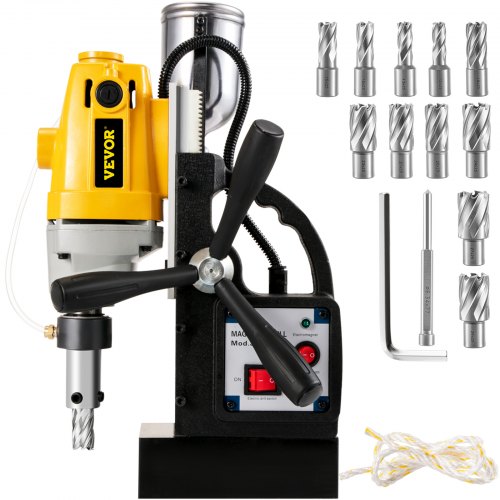 VEVOR MD40 38.1 mm Electric Magnetic Drill Press Drilling Machine with 11PC HSS Cutter Set Precise Annular Cutter Kit Compact Switchable Evolution 1100W Magnet Force