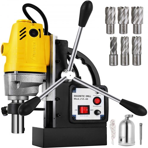 VEVOR Magnetic Drill, 40MM Magnetic Drill Press, 1100W Magnetic Core Drill, 2700 LBS Magnet Force Drilling Machine, 220V Electromagnetic Drill Press, Mag Drill with 6PC 1 in HSS Annular Drill Bits