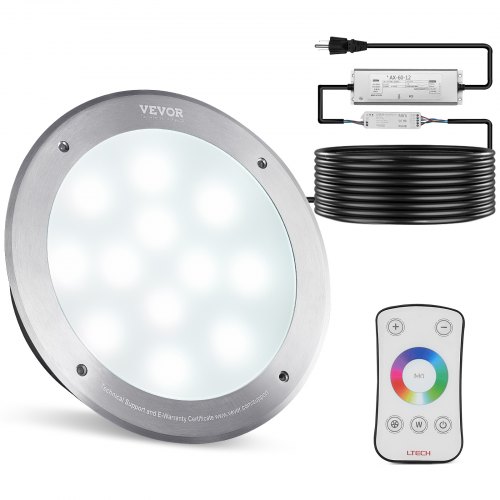 

VEVOR 120V AC LED Pool Light, 10 Inch 40W, RGBW Color Changing Inground Swimming Pool Spa Light Underwater, with 50 FT Cord Remote Control, Fit for 10in Large Wet Niches, IP68 & Tested to UL Standards