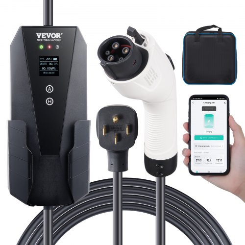 

VEVOR Level 2 Portable EV Charger, 32 Amp 240V, Electric Vehicle Charger with 28 ft Charging Cable NEMA 14-50P Plug, 16/20/24/32A Adjustable Current Plug-in Home EV Charging Station for SAE J1772 EVs
