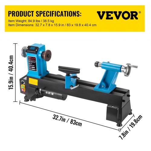 VEVOR Digital Readout Benchtop Wood Lathe 12in.x18in.550W Infinitely Variable 