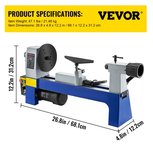 Details about   8''x12'' Variable Speed Benchtop Mini Wood Lathe 1/3 HP 500-3200RPM Tool Rests 