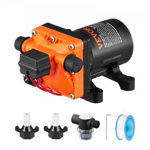 

VEVOR Water Diaphragm Pump, 12V DC, 3.5 GPM Flow, 55 PSI Rated Pressure (40-80 PSI Adjustable), 1/2" MNPT Self Priming Sprayer Pump with Pressure Switch for RV Camper Marine Boat Lawn, FCC Certified