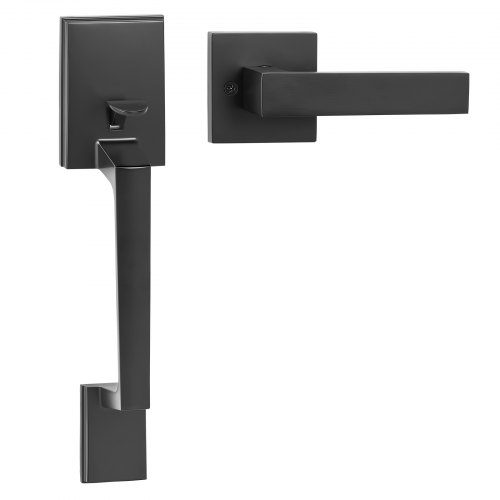 

VEVOR Front Door Handle, Square Entry Handle Set with Lever, No Lock, Adjustable Hole Space, Zinc Alloy Die-Casting, Reversible for Right and Left Handed Entrance and Front Doors, Matte Black