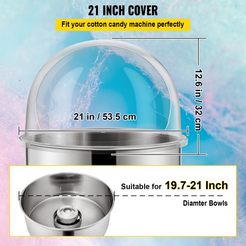Cotton Candy Machine Floss Maker Clear 20,5" Bubble Cover Shield VEVOR 