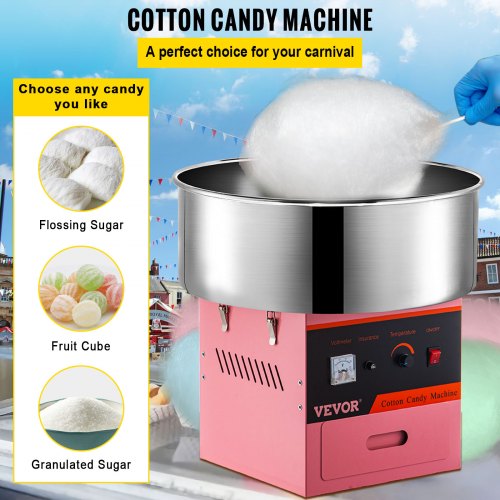 VAHIGCY Commercial Cotton Candy Machine Party Candy Floss Maker with Cart 20.5 Inch Electric Cotton Candy Maker Stainless Steel Anti-Slip Candy Floss Maker with Big Drawer Blue
