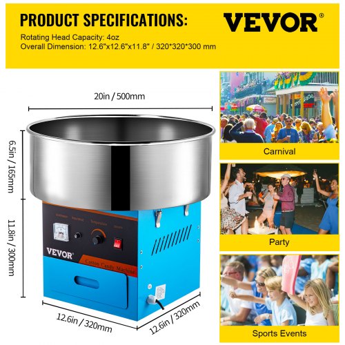 Details about   VEVOR Blue Electric Commercial Cotton Candy Machine StandFloss Maker 1030W 