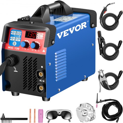 Mig 130 Welder Gas Less Flux Core Wire Automatic Feed Welding Machine W/ Goggles