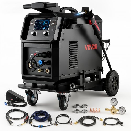 VEVOR 200A Pro MIG Welder 9-in-1 All-in-One Welding Cart Workstation, Gas MIG, Gasless Flux Core, AC/DC Tig, AC/DC Pulse Tig, Stick, Aluminum Welding with Spool Gun Compatible, Foot Pedal Control