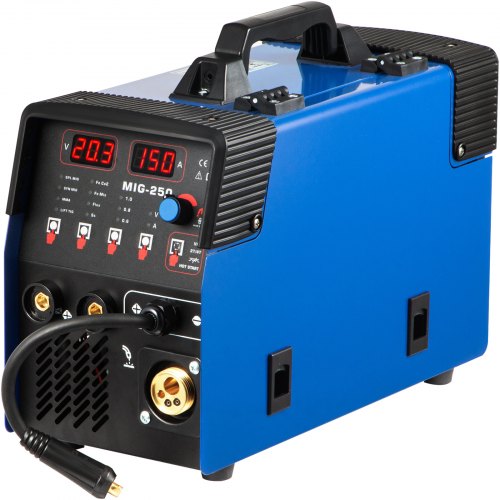 VEVOR MMA/MIG/LIFT TIG Welder, 250 AMP AC 110/220V Dual Voltage TIG Welding Machine with IGBT Inverter, Digital Display 3 in 1 Multiprocess Welder, Blue Portable Machine with Welding Gun and Wire MIGHJ250SZHSDY001M9