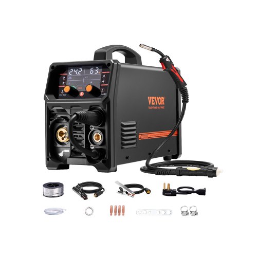 VEVOR MIG Welder, 200A Synergic Mig Welding Machine, 4-in-1 Gas MIG/Flux Core MIG/Stick/Lift TIG Multi-Process Welder Machine with IGBT Inverter Technology and LCD Screen Display