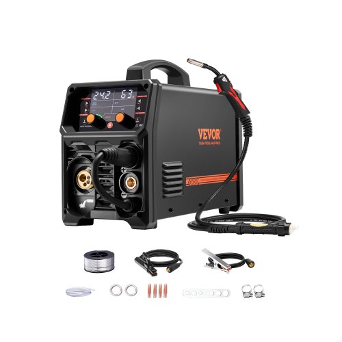 

VEVOR Pro MIG Welder, 200A Pluse Mig Welding Machine, 5-in-1 Synergic Welder Machine MIG Pluse/Gas MIG/Flux Core MIG/Stick/Lift TIG, 110V/220V Dual Voltage Aluminum Mig Welder with LCD Screen Display