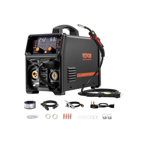VEVOR Pro MIG Welder, 250Amp Pluse Mig Welding Machine, 5-in-1 Welder Machine MIG Pluse/Gas MIG/Flux Core MIG/Stick/Lift TIG with IGBT Inverter Technology and LCD Screen Display