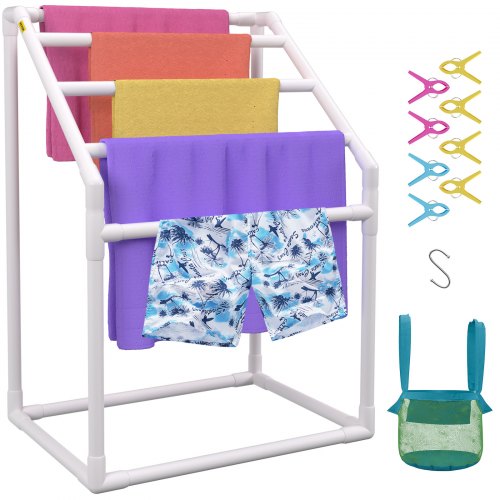 VEVOR Outdoor Towel Rack Pool Towel Rack 5 Bar Trapezoidal White Freestanding