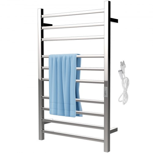 VEVOR Heated Towel Rack Towel Heater Warmer 10-Bar Mirror Polished Steel Silver