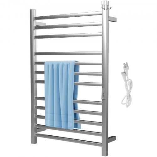 VEVOR Heated Towel Rack 12 Bars Design Polishing Brushed Stainless Steel Electric Towel Warmer with Built-In Timer Wall-Mounted for Bathroom