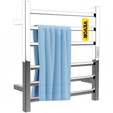 VEVOR Heated Towel Rack, 6 Bars Design, Mirror Polished Stainless Steel Electric Towel Warmer with Built-In Timer, Wall-Mounted for Bathroom, Plug-In/Hardwired, CE Certificated, Silver